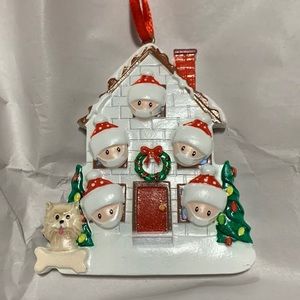 Christmas ornament Family 5 members with a pet Dog
